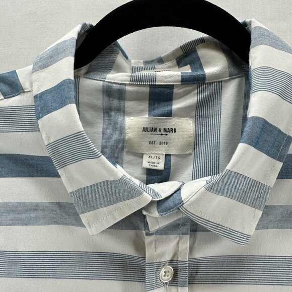 Julian & Mark Striped Button-Up Shirt Mens XL Short Sleeve Collared Blue White - Picture 10 of 11